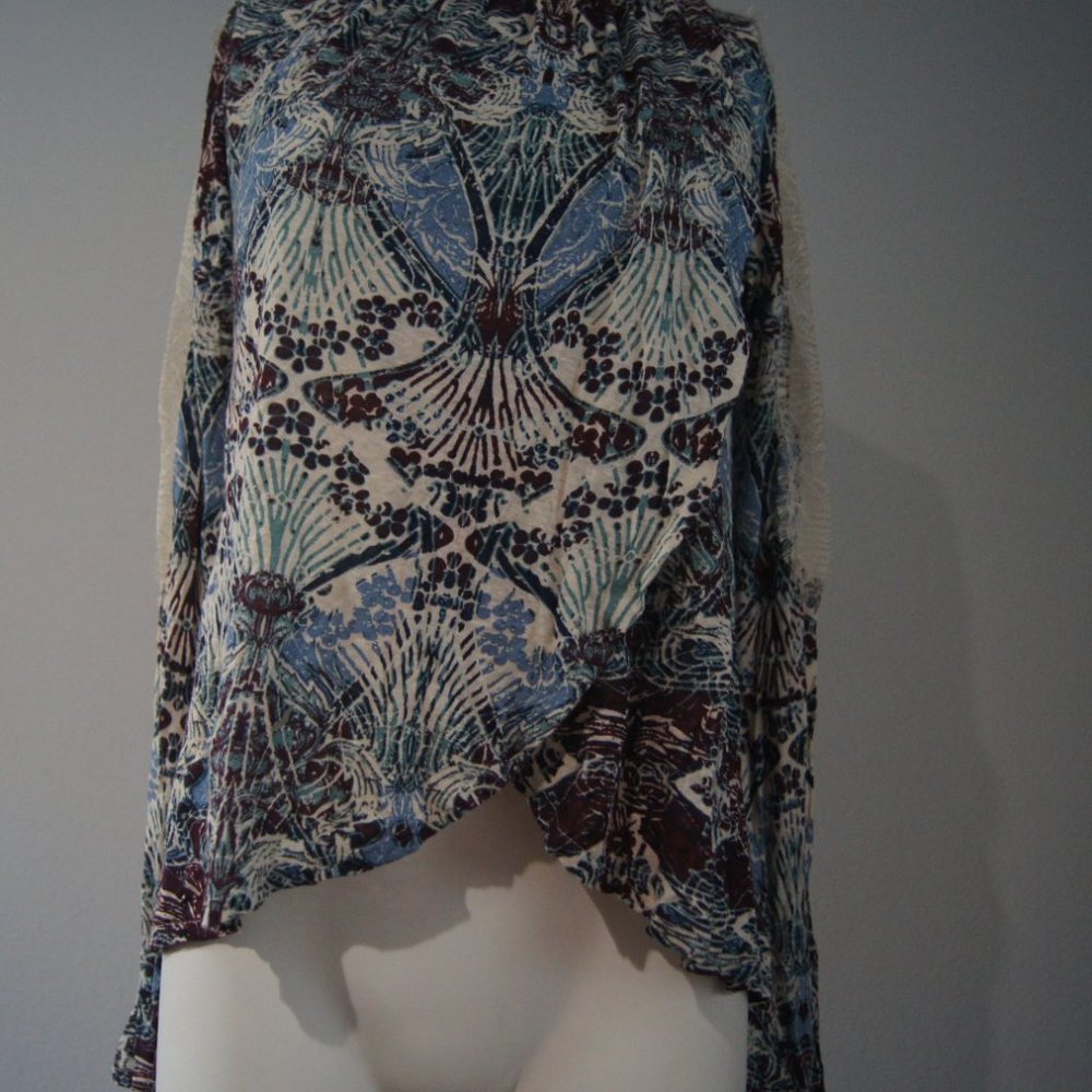 Free People Women's Long Sleeve Lace Layered Front Open Back Blouse Size XS - Picture 3 of 8